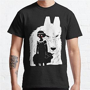 Princess Mononoke - Princess Mononoke And Wolf Illustration - Black And White Classic T-Shirt RB2212