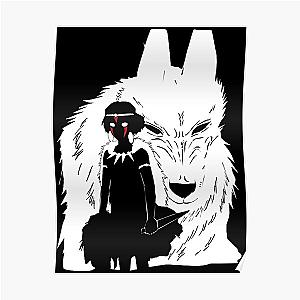 Princess Mononoke - Princess Mononoke And Wolf Illustration - Black And White Poster RB2212