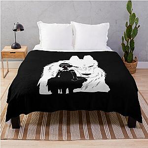 Princess Mononoke - Princess Mononoke And Wolf Illustration - Black And White Throw Blanket RB2212