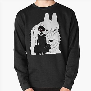 Princess Mononoke - Princess Mononoke And Wolf Illustration - Black And White Pullover Sweatshirt RB2212