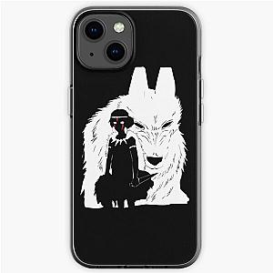 Princess Mononoke - Princess Mononoke And Wolf Illustration - Black And White iPhone Soft Case RB2212