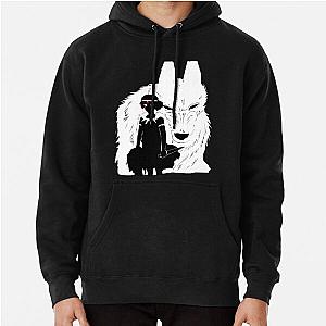 Princess Mononoke - Princess Mononoke And Wolf Illustration - Black And White Pullover Hoodie RB2212