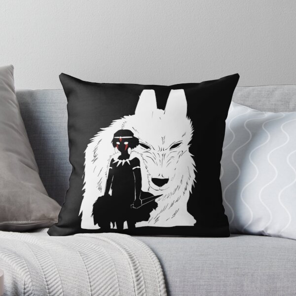 Princess Mononoke And Wolf Illustration - Black And White Throw Pillow RB2212 product Offical GHIBLI1 Merch