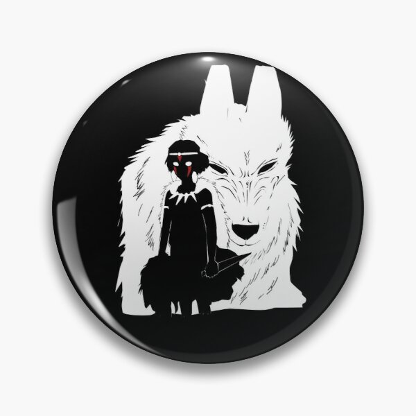 Princess Mononoke And Wolf Illustration - Black And White Pin RB2212 product Offical GHIBLI1 Merch